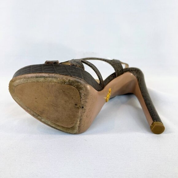 Prada Brown Embossed Leather Cut Out Platform Sandals $581 - Picture 7 of 12